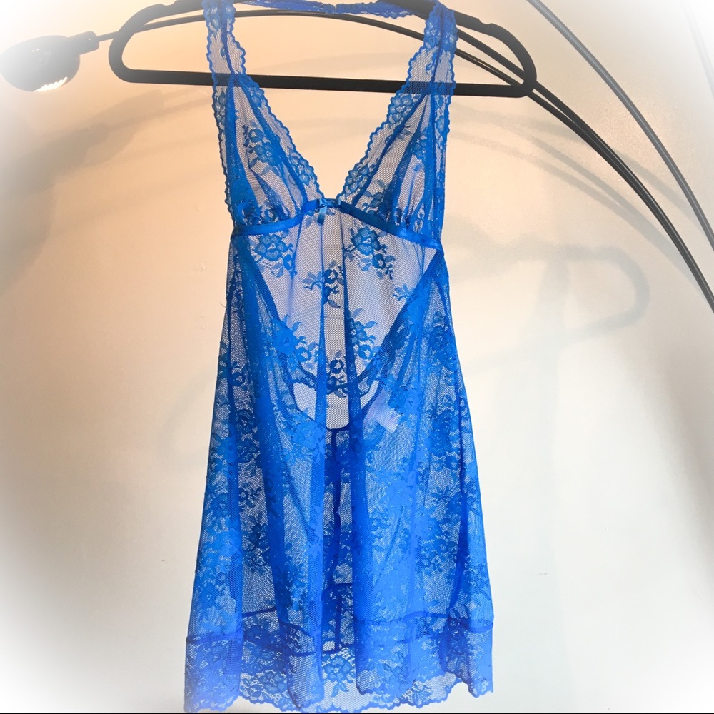 Victoria’s Secret royal blue lacy baby doll teddy